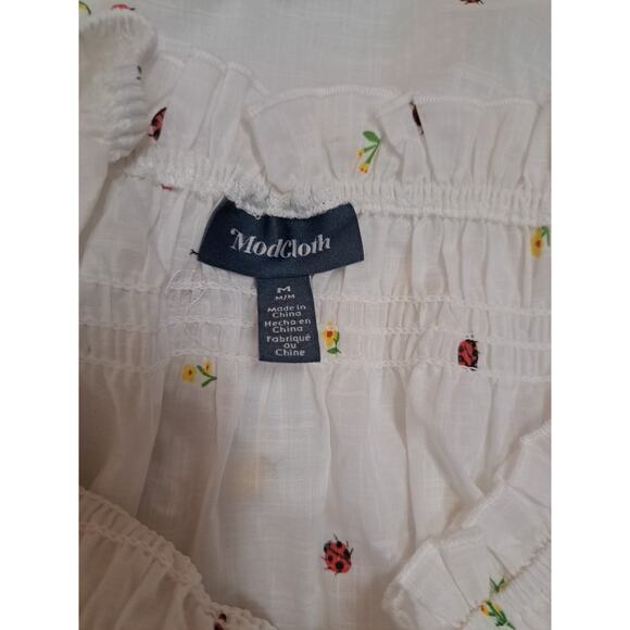 Mod Cloth Dress Sz M Summertime Garden Stories Smocked Babydoll Mini Dress - Picture 5 of 6